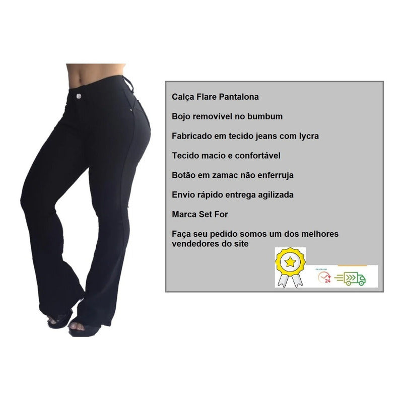 Calça Feminina Flare Brim C/lycra Bojo Removível Original - grupobolder