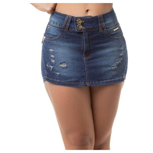 Short Saia Curto Jeans C/lycra Escuro Bojo Bumbum Original - grupobolder